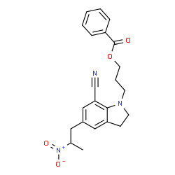 ChemSpider 2D Image | 3-(7-Cyano-5-(2-nitropropyl)indolin-1-yl)propyl benzoate | C22H23N3O4