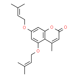 ChemSpider 2D Image | 4-Methyl-5,7-bis[(3-methyl-2-buten-1-yl)oxy]-2H-chromen-2-one | C20H24O4