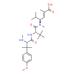 ChemSpider 2D Image | N,O,beta,beta-Tetramethyl-L-tyrosyl-N-[(3S,4E)-5-carboxy-2-methyl-4-hexen-3-yl]-N,3-dimethyl-L-valinamide | C28H45N3O5