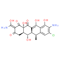 ChemSpider 2D Image | (2Z,4aR,5S,5aR,6S,12aS)-9-Amino-2-[amino(hydroxy)methylene]-8-chloro-5,10,11,12a-tetrahydroxy-6-methyl-4a,5a,6,12a-tetrahydro-1,3,12(2H,4H,5H)-tetracenetrione | C20H19ClN2O8
