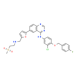 ChemSpider 2D Image | N-{3-Chloro-4-[(4-fluorobenzyl)oxy]phenyl}-6-[5-({[2-(methylsulfonyl)ethyl]amino}methyl)-2-furyl]-4-quinazolinamine | C29H26ClFN4O4S