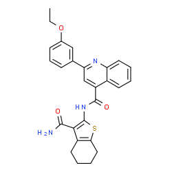 ChemSpider 2D Image | N-(3-Carbamoyl-4,5,6,7-tetrahydro-1-benzothiophen-2-yl)-2-(3-ethoxyphenyl)-4-quinolinecarboxamide | C27H25N3O3S
