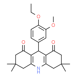 ChemSpider 2D Image | 9-(4-Ethoxy-3-methoxyphenyl)-3,3,6,6-tetramethyl-3,4,6,7,9,10-hexahydro-1,8(2H,5H)-acridinedione | C26H33NO4