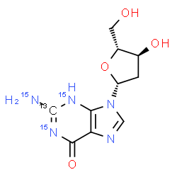 ChemSpider 2D Image | 2'-Deoxy(2-~13~C,N~2~,N~4~,6-~15~N_3_)guanosine | C913CH13N215N3O4