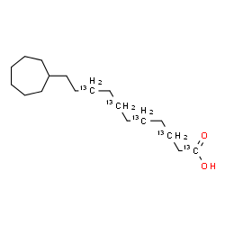 ChemSpider 2D Image | 11-Cycloheptyl(1,3,5,7,9-~13~C_5_)undecanoic acid | C1313C5H34O2