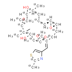 ChemSpider 2D Image | (1S,16R)-7,11-Dihydroxy-8-methyl-8,10,12-tris[(~13~C)methyl]-3-[(1E)-1-[2-(~13~C)methyl(2-~13~C)-1,3-thiazol-4-yl](2,3-~13~C_2_)-1-propen-2-yl](~13~C_15_)-4,17-dioxabicyclo[14.1.0]heptadecane-5,9-dion
e | C413C22H39NO6S