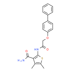 ChemSpider 2D Image | 2-{[(4-Biphenylyloxy)acetyl]amino}-4,5-dimethyl-3-thiophenecarboxamide | C21H20N2O3S