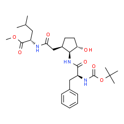 ChemSpider 2D Image | Methyl N-({(1R,2S,3S)-3-hydroxy-2-[(N-{[(2-methyl-2-propanyl)oxy]carbonyl}-L-phenylalanyl)amino]cyclopentyl}acetyl)-L-leucinate | C28H43N3O7
