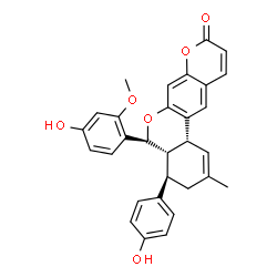 ChemSpider 2D Image | (4R,4aS,5S,12bR)-5-(4-Hydroxy-2-methoxyphenyl)-4-(4-hydroxyphenyl)-2-methyl-3,4a,5,12b-tetrahydro-4H,9H-benzo[c]pyrano[3,2-g]chromen-9-one | C30H26O6