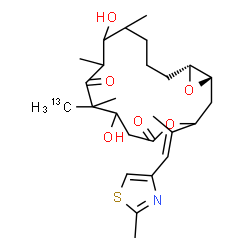 ChemSpider 2D Image | (1S,16R)-7,11-Dihydroxy-8,10,12-trimethyl-8-(~13~C)methyl-3-[(1E)-1-(2-methyl-1,3-thiazol-4-yl)-1-propen-2-yl]-4,17-dioxabicyclo[14.1.0]heptadecane-5,9-dione | C2513CH39NO6S