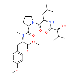 ChemSpider 2D Image | Methyl N-[(2S)-2-hydroxy-3-methylbutanoyl]-L-leucyl-L-prolyl-N,O-dimethyl-L-tyrosinate | C28H43N3O7