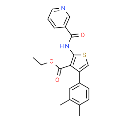 ChemSpider 2D Image | Ethyl 4-(3,4-dimethylphenyl)-2-[(3-pyridinylcarbonyl)amino]-3-thiophenecarboxylate | C21H20N2O3S