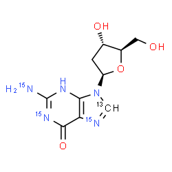ChemSpider 2D Image | 2'-Deoxy(8-~13~C,N~2~,N~8~,6-~15~N_3_)guanosine | C913CH13N215N3O4