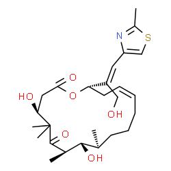 ChemSpider 2D Image | (4S,7R,8S,9S,13Z,16S)-4,8-Dihydroxy-16-[(1E)-3-hydroxy-1-(2-methyl-1,3-thiazol-4-yl)-1-propen-2-yl]-5,5,7,9-tetramethyloxacyclohexadec-13-ene-2,6-dione | C26H39NO6S