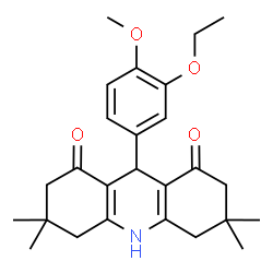 ChemSpider 2D Image | 9-(3-Ethoxy-4-methoxyphenyl)-3,3,6,6-tetramethyl-3,4,6,7,9,10-hexahydro-1,8(2H,5H)-acridinedione | C26H33NO4