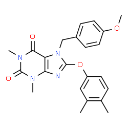 ChemSpider 2D Image | 8-(3,4-Dimethylphenoxy)-7-(4-methoxybenzyl)-1,3-dimethyl-3,7-dihydro-1H-purine-2,6-dione | C23H24N4O4