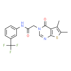 ChemSpider 2D Image | 2-(5,6-Dimethyl-4-oxothieno[2,3-d]pyrimidin-3(4H)-yl)-N-[3-(trifluoromethyl)phenyl]acetamide | C17H14F3N3O2S