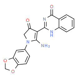 ChemSpider 2D Image | 2-[2-Amino-1-(1,3-benzodioxol-5-yl)-4-oxo-4,5-dihydro-1H-pyrrol-3-yl]-4(1H)-quinazolinone | C19H14N4O4