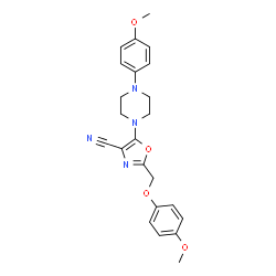 ChemSpider 2D Image | 2-[(4-Methoxyphenoxy)methyl]-5-[4-(4-methoxyphenyl)-1-piperazinyl]-1,3-oxazole-4-carbonitrile | C23H24N4O4