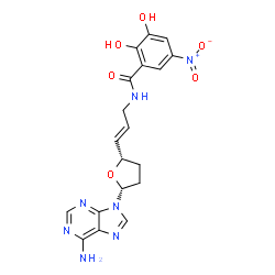 ChemSpider 2D Image | N-{(2E)-3-[(2S,5R)-5-(6-Amino-9H-purin-9-yl)tetrahydro-2-furanyl]-2-propen-1-yl}-2,3-dihydroxy-5-nitrobenzamide | C19H19N7O6