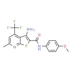 ChemSpider 2D Image | 3-Amino-N-(4-methoxyphenyl)-6-methyl-4-(trifluoromethyl)thieno[2,3-b]pyridine-2-carboxamide | C17H14F3N3O2S