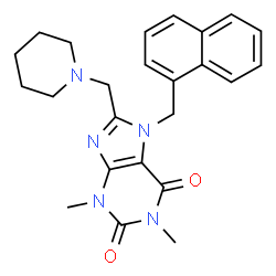 ChemSpider 2D Image | 1,3-Dimethyl-7-(1-naphthylmethyl)-8-(1-piperidinylmethyl)-3,7-dihydro-1H-purine-2,6-dione | C24H27N5O2