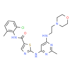 ChemSpider 2D Image | N-(2-Chloro-6-methylphenyl)-2-[(2-methyl-6-{[2-(4-morpholinyl)ethyl]amino}-4-pyrimidinyl)amino]-1,3-thiazole-5-carboxamide | C22H26ClN7O2S