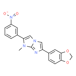 ChemSpider 2D Image | 6-(1,3-Benzodioxol-5-yl)-1-methyl-2-(3-nitrophenyl)-1H-imidazo[1,2-a]imidazole | C19H14N4O4