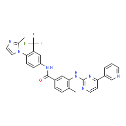 ChemSpider 2D Image | 4-Methyl-N-[4-(2-methyl-1H-imidazol-1-yl)-3-(trifluoromethyl)phenyl]-3-{[4-(3-pyridinyl)-2-pyrimidinyl]amino}benzamide | C28H22F3N7O