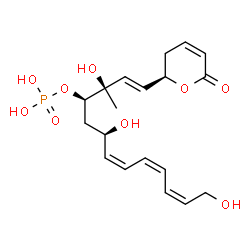 ChemSpider 2D Image | (1E,3R,4R,6R,7Z,9Z,11Z)-3,6,13-Trihydroxy-3-methyl-1-[(2R)-6-oxo-3,6-dihydro-2H-pyran-2-yl]-1,7,9,11-tridecatetraen-4-yl dihydrogen phosphate | C19H27O9P