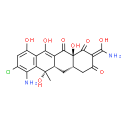 ChemSpider 2D Image | (2Z,4aS,5aS,6S,12aS)-7-Amino-2-[amino(hydroxy)methylene]-8-chloro-6,10,11,12a-tetrahydroxy-6-methyl-4a,5a,6,12a-tetrahydro-1,3,12(2H,4H,5H)-tetracenetrione | C20H19ClN2O8