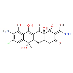 ChemSpider 2D Image | (2Z,4aS,5aS,6S,12aS)-9-Amino-2-[amino(hydroxy)methylene]-8-chloro-6,10,11,12a-tetrahydroxy-6-methyl-4a,5a,6,12a-tetrahydro-1,3,12(2H,4H,5H)-tetracenetrione | C20H19ClN2O8