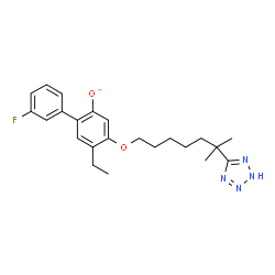 ChemSpider 2D Image | 5-Ethyl-3'-fluoro-4-{[6-methyl-6-(2H-tetrazol-5-yl)heptyl]oxy}-2-biphenylolate | C23H28FN4O2