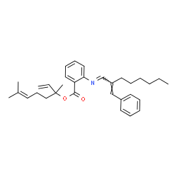 ChemSpider 2D Image | 3,7-Dimethyl-1,6-octadien-3-yl 2-{(E)-[(2E)-2-benzylideneoctylidene]amino}benzoate | C32H41NO2