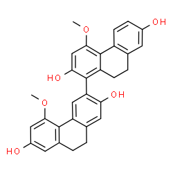 ChemSpider 2D Image | 4,5'-Dimethoxy-9,9',10,10'-tetrahydro-1,3'-biphenanthrene-2,2',7,7'-tetrol | C30H26O6