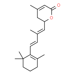ChemSpider 2D Image | 4-Methyl-6-[(1E,3E)-2-methyl-4-(2,6,6-trimethyl-1-cyclohexen-1-yl)-1,3-butadien-1-yl]-5,6-dihydro-2H-pyran-2-one | C20H28O2