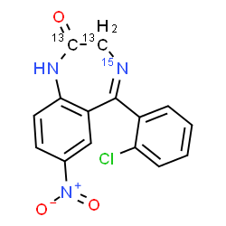 ChemSpider 2D Image | 5-(2-Chlorophenyl)-7-nitro(2,3-~13~C_2_,4-~15~N)-1,3-dihydro-2H-1,4-benzodiazepin-2-one | C1313C2H10ClN215NO3