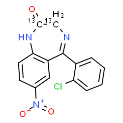 ChemSpider 2D Image | 5-(2-Chlorophenyl)-7-nitro(2,3-~13~C_2_)-1,3-dihydro-2H-1,4-benzodiazepin-2-one | C1313C2H10ClN3O3
