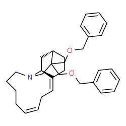 ChemSpider 2D Image | (1S,9Z,12Z,14S)-2,2-Bis[(benzyloxy)methyl]-4-azatricyclo[11.2.2.0~4,14~]heptadeca-9,12-diene | C32H41NO2