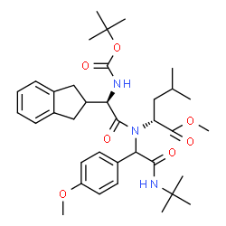 ChemSpider 2D Image | Methyl N-[(2R)-2-(2,3-dihydro-1H-inden-2-yl)-2-({[(2-methyl-2-propanyl)oxy]carbonyl}amino)acetyl]-N-{1-(4-methoxyphenyl)-2-[(2-methyl-2-propanyl)amino]-2-oxoethyl}-D-leucinate | C36H51N3O7