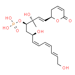 ChemSpider 2D Image | (1E,3S,4R,6R,7Z,9Z,11E)-3,6,13-Trihydroxy-3-methyl-1-[(2R)-6-oxo-3,6-dihydro-2H-pyran-2-yl]-1,7,9,11-tridecatetraen-4-yl dihydrogen phosphate | C19H27O9P