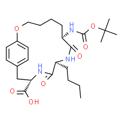 ChemSpider 2D Image | (7S,10S,13S)-10-Butyl-7-({[(2-methyl-2-propanyl)oxy]carbonyl}amino)-8,11-dioxo-2-oxa-9,12-diazabicyclo[13.2.2]nonadeca-1(17),15,18-triene-13-carboxylic acid | C26H39N3O7