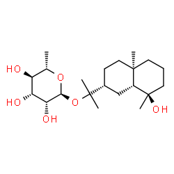 ChemSpider 2D Image | 2-[(2R,4aR,8R,8aR)-8-Hydroxy-4a,8-dimethyldecahydro-2-naphthalenyl]-2-propanyl 6-deoxy-alpha-L-mannopyranoside | C21H38O6