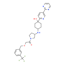 ChemSpider 2D Image | 1-[(3S)-3-({4-Hydroxy-4-[5-(2-pyrimidinyl)-2-pyridinyl]cyclohexyl}amino)-1-pyrrolidinyl]-2-{[3-(trifluoromethyl)benzyl]oxy}ethanone | C29H32F3N5O3