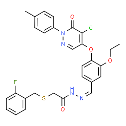 ChemSpider 2D Image | N'-[(Z)-(4-{[5-Chloro-1-(4-methylphenyl)-6-oxo-1,6-dihydro-4-pyridazinyl]oxy}-3-ethoxyphenyl)methylene]-2-[(2-fluorobenzyl)sulfanyl]acetohydrazide | C29H26ClFN4O4S
