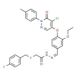 ChemSpider 2D Image | N'-[(Z)-(4-{[5-Chloro-1-(4-methylphenyl)-6-oxo-1,6-dihydro-4-pyridazinyl]oxy}-3-ethoxyphenyl)methylene]-2-[(4-fluorobenzyl)sulfanyl]acetohydrazide | C29H26ClFN4O4S