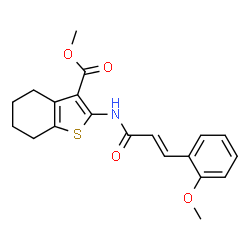 ChemSpider 2D Image | Methyl 2-{[(2E)-3-(2-methoxyphenyl)-2-propenoyl]amino}-4,5,6,7-tetrahydro-1-benzothiophene-3-carboxylate | C20H21NO4S