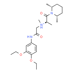 ChemSpider 2D Image | (2S)-N-{2-[(3,4-Diethoxyphenyl)amino]-2-oxoethyl}-1-[(2R,6S)-2,6-dimethyl-1-piperidinyl]-N-methyl-1-oxo-2-propanaminium | C23H38N3O4