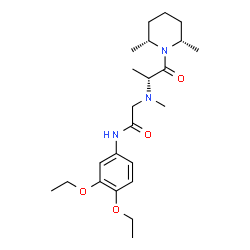 ChemSpider 2D Image | N-(3,4-Diethoxyphenyl)-N~2~-{(2R)-1-[(2R,6S)-2,6-dimethyl-1-piperidinyl]-1-oxo-2-propanyl}-N~2~-methylglycinamide | C23H37N3O4