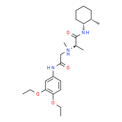 ChemSpider 2D Image | (2S)-N-{2-[(3,4-Diethoxyphenyl)amino]-2-oxoethyl}-N-methyl-1-{[(1R,2S)-2-methylcyclohexyl]amino}-1-oxo-2-propanaminium | C23H38N3O4